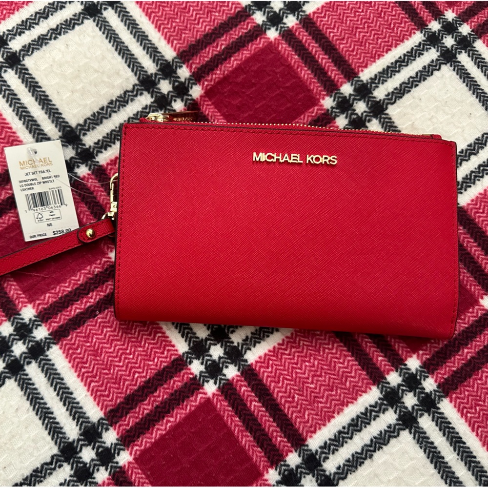 Michael Kors Vibrant Red Wallet with Gold Accents